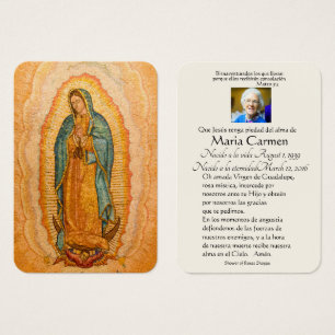 Spanska Guadalupe Mary Funeral Prayer Heliga Card Visitkort