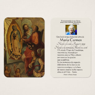 Spanska Guadalupe Mary Funeral Prayer Heliga Card Visitkort