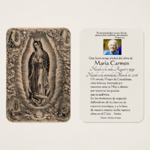 Spanska Guadalupe Mary Funeral Prayer Heliga Card Visitkort