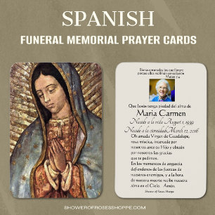 Spanska Guadalupe Mary Funeral Prayer Heliga Card Visitkort