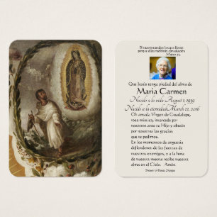 Spanska Guadalupe Mary Funeral Prayer Heliga Card Visitkort