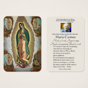 Spanska Guadalupe Mary Funeral Prayer Heliga Card Visitkort