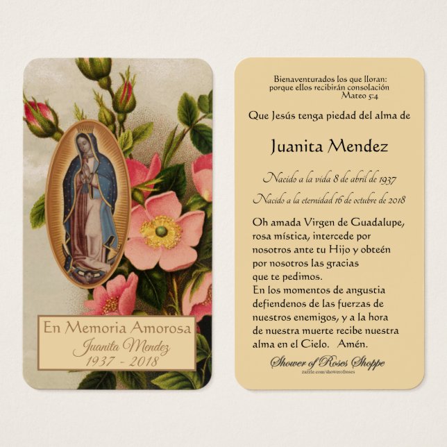 Spanska Guadalupe Mary Religiösa Prayer Card Visitkort (Framsida & baksida)