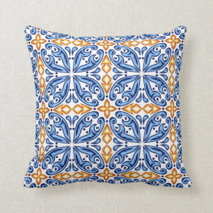 Spanska gulten Blue Swirls Tile Mediterranean Kudde
