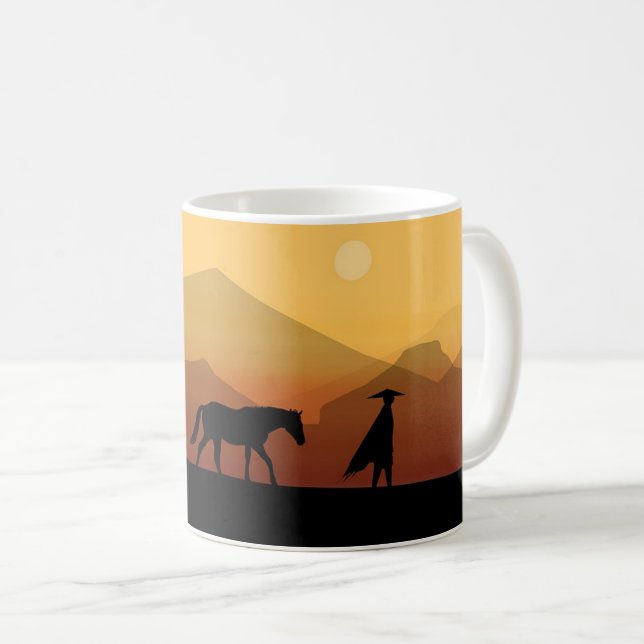 Spanska häst och Man Silhouette-kaffe Mugg (Framsida höger)