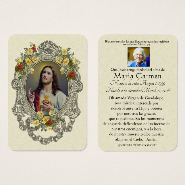 Spanska Helig Heart Jesus Heliga Prayer Visitkort (Framsida & baksida)