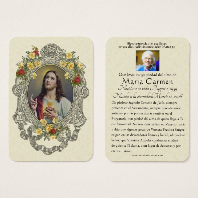 Spanska Helig Heart Jesus Heliga Prayer Visitkort (Framsida & baksida)