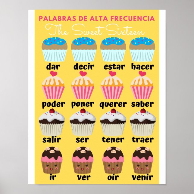 Spanska högfrekventa ord Sweet 16 Poster (Framsidan)