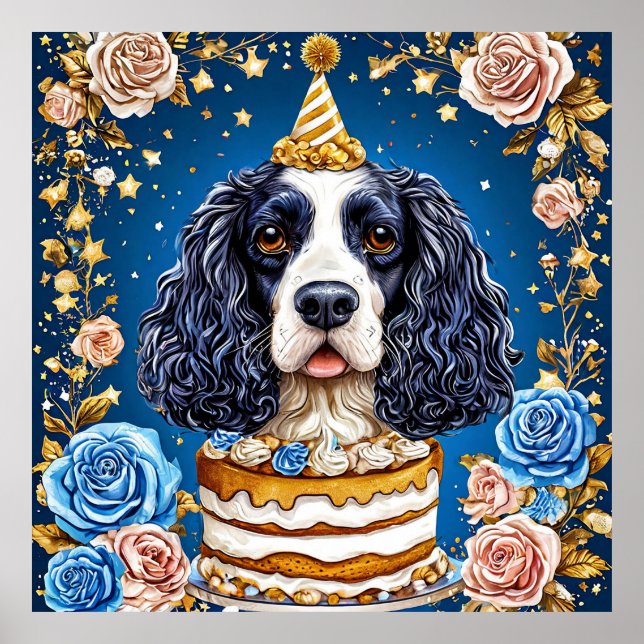 Spanska Hund firar födelsedagen med kummel Poster (Framsidan)