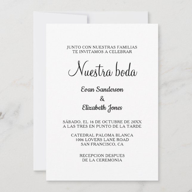 Spanska in blank de boda-bröllopsinbjudningar inbjudningar (Framsida)