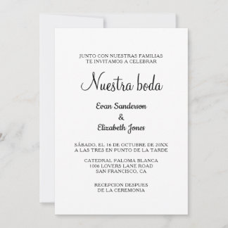 Spanska in blank de boda-bröllopsinbjudningar inbjudningar