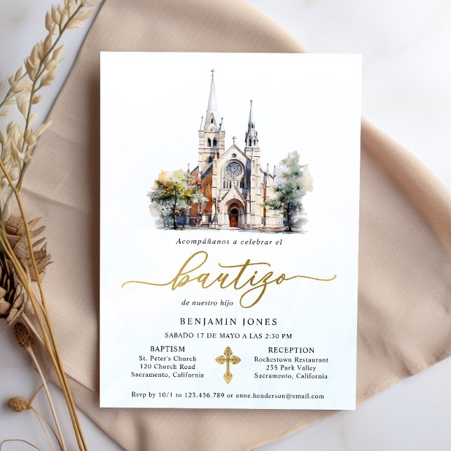 Spanska inbjudacion De Bautizo Watercolor Inbjudningar (Skapare uppladdad)