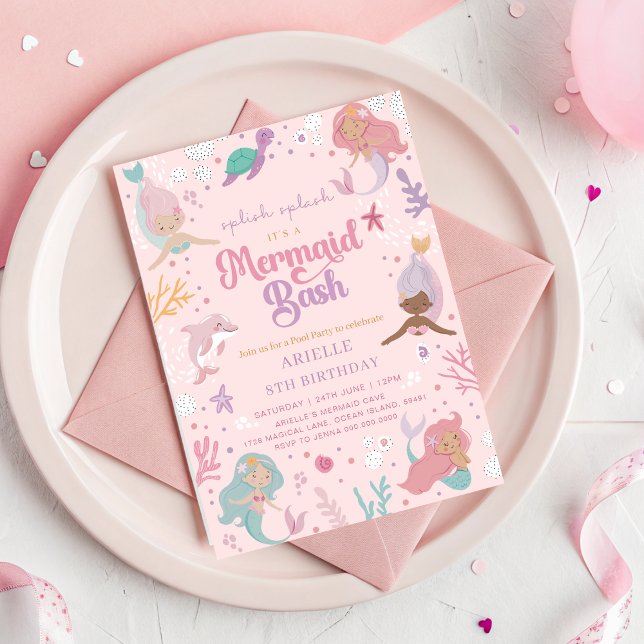 Spanska inbjudan till Sjöjungfru för 8:e födelseda (Splish Splash 8th Birthday Mermaid Invitation
)