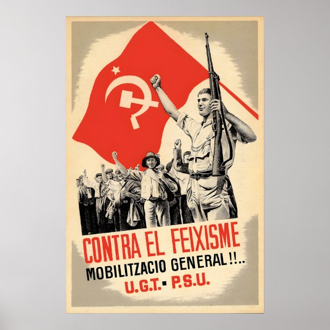 Spanska inbördeskrigets affisch UGT PSU Mot fascis (Framsidan)