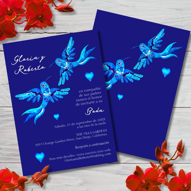 Spanska, invigación Boda Mexicana Colibrí Azul Inbjudningar (Skapare uppladdad)