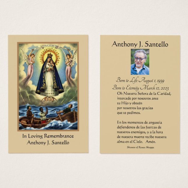 Spanska Junggin Mary Funeral Prayer Heliga Card Visitkort (Framsida & baksida)
