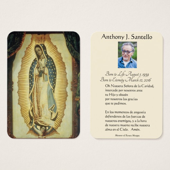 Spanska Junggin Mary Guadalupe katolsk begraver Visitkort (Framsida & baksida)