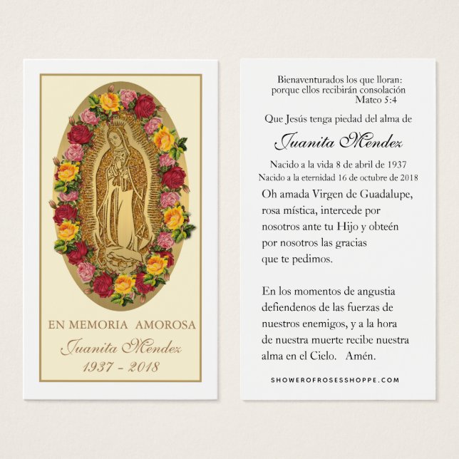 Spanska Junggin Mary Ro Funeral Prayer Card Visitkort (Framsida & baksida)