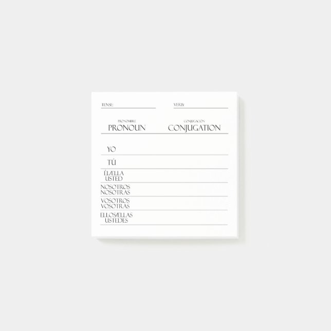 Spanska | Konjugationspraxis för verb Post-it Block (Framsida)