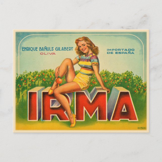 Spanska Låda-etikett med Olive Brand Print Vykort (Framsida)