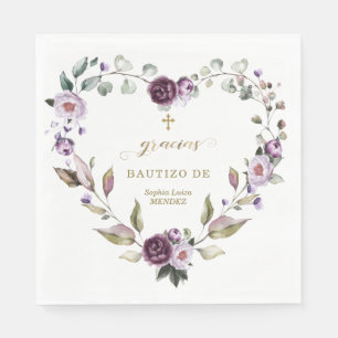 Spanska Lila Rosa Flowers Guld Girl Bautizo Pappersservett