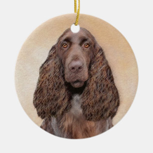 Spanska målning i Fält - Cute Original Hund Art Julgransprydnad Keramik