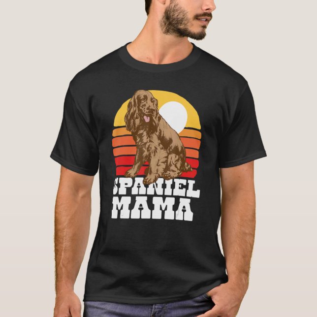 Spanska Mamma Cute Retro Cocker, 80:e Sunset Vinta T Shirt (Framsida)