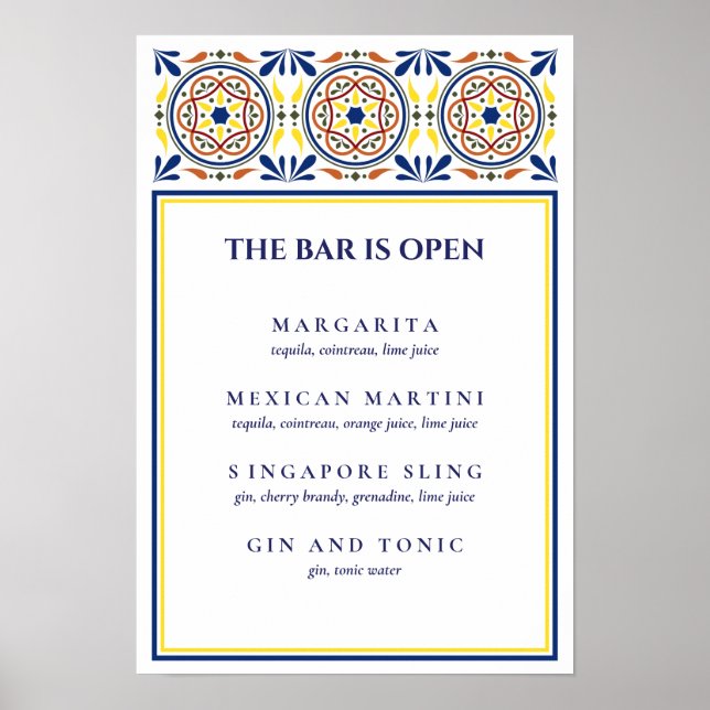 Spanska marinens Gult Tile Namnteckning Cocktail V Poster (Framsidan)