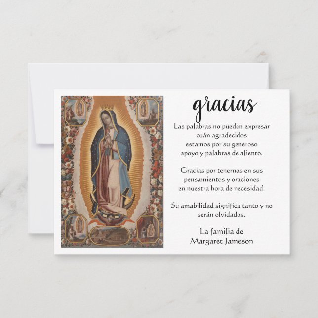 Spanska Mary Guadalupe Tack Condolence (Framsida)