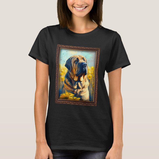 Spanska Mastiff Painting Solrosblommor Flower Mamm T Shirt (Framsida)