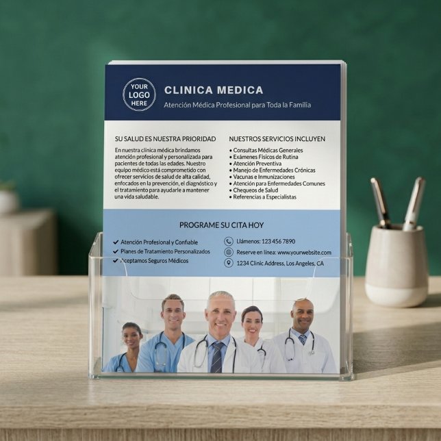 Spanska Medicinska Klinik Läkarlogo QR-kod Reklamblad (Spanish Medical Clinic Doctor Logo QR Code Flyer)
