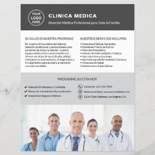 Spanska Medicinska Kliniken Läkarlogo QR Grå Reklamblad