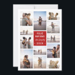 Spanska minimalister 12 Photo Collage Feliz Navida Julkort<br><div class="desc">Celebra la Navidad con nuestra impresionante Tarjeta de Navidad con Foto. Esta tarjeta muestra un encantador collage de 12 fotos, con un vibrante rectángulo rojo que muestra las palabras ’Feliz Navidad’ elegantemente presentadas en una atrevida tipografía blanca sans-serif, mientras que el nombre de tu familia añade un toque en una...</div>