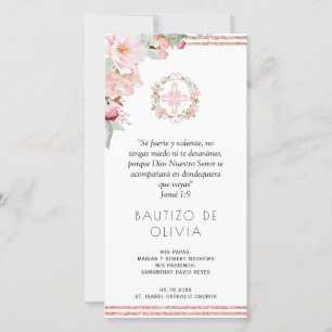 Spanska , Mint Blommigt Baptism Bookmark Favor Tack Kort