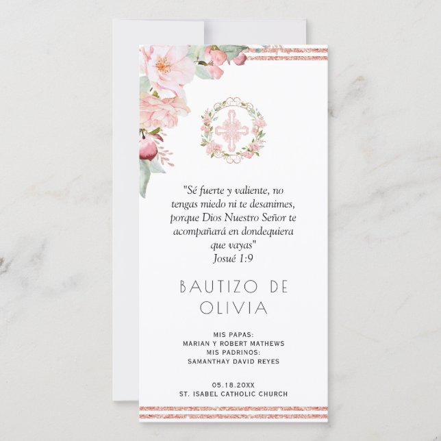 Spanska , Mint Blommigt Baptism Bookmark Favor Tack Kort (Framsida)