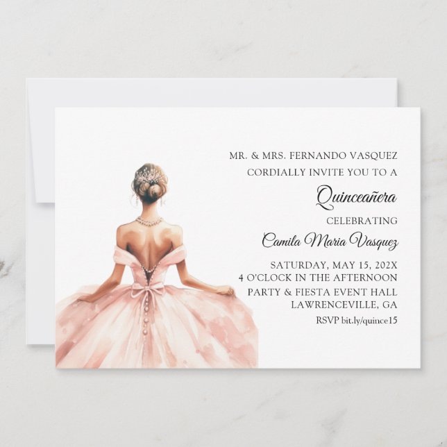 Spanska Mis Quince Princess 15:e Födelsedagsfesten Inbjudningar (Framsida)