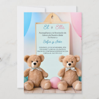 Spanska Nallen Äventyr Gender Reveal Inbjudningar