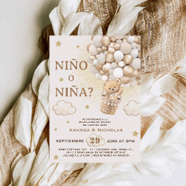 Spanska Nino o Nina Bear Gender Reveal Inbjudningar