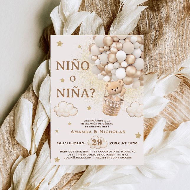 Spanska Nino o Nina Bear Gender Reveal Inbjudningar (Skapare uppladdad)