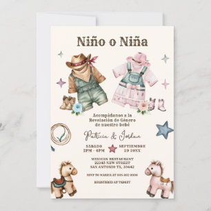 Spanska Nino o Nina Cowboy Gender Reveal Inbjudningar