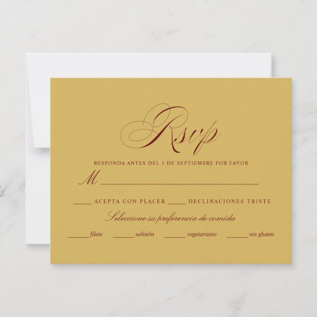 Spanska Nuestra Boda burgundy guld OSA Kort (Framsida)