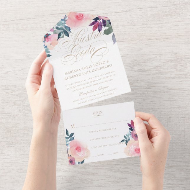 Spanska Nuestra Boda Flores Morado y Rosa Bröllop (Avrivbar del)