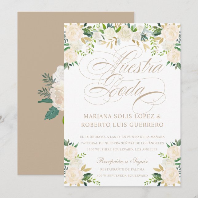 Spanska Nuestra Boda flores pintadas Inbjudningar (Fram/baksida)