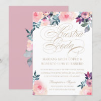 Spanska Nuestra Boda flores pintadas rosada morada
