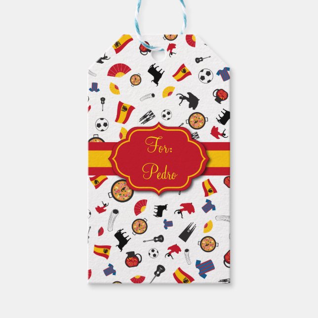 Spanska objekt med flagga att lägga till namn presentetikett (Framsidan)