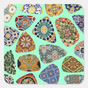 Spanska och mexikanska Tile Mosaic Fyrkantigt Klistermärke