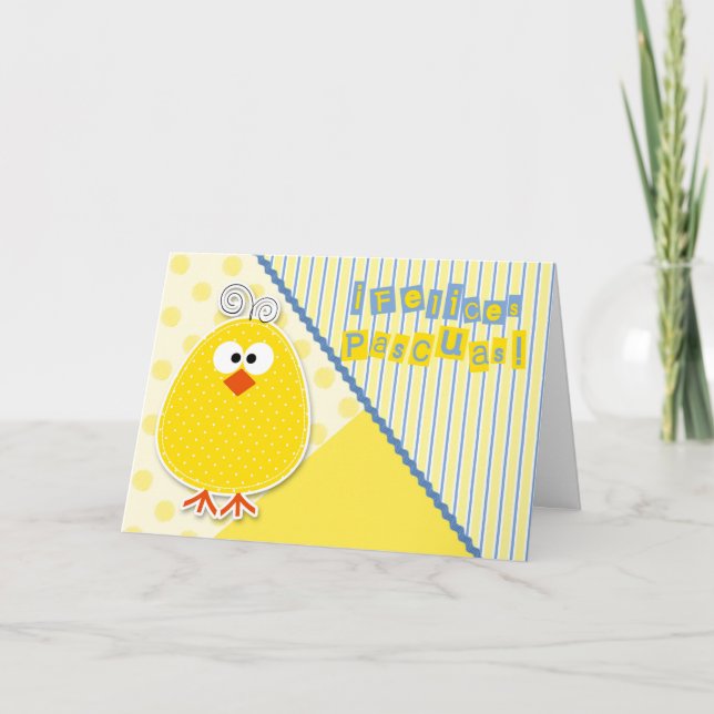 Spanska Påsk-Chicken i Blue and Gult Children's Kort (Framsida)