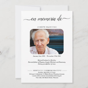 Spanska Personligen Funeral Notice w- Photo Meddelande