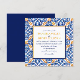 Spanska plattan | Gult Blue Mediterranean bröllop Inbjudningar