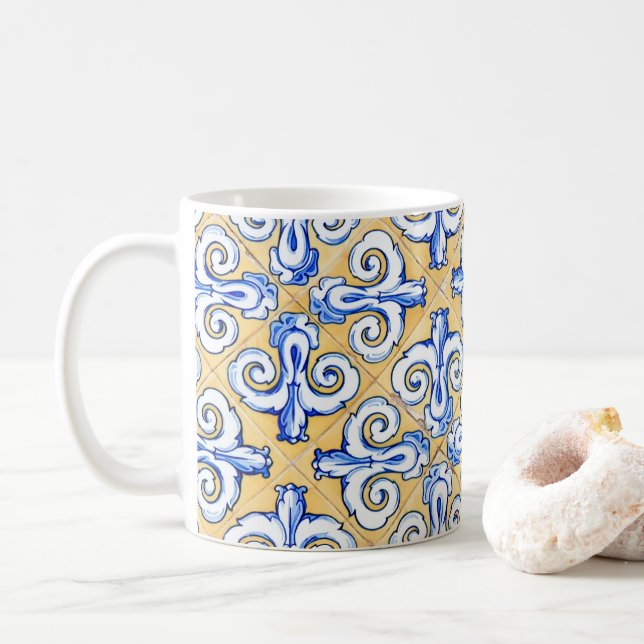 Spanska plattor - Azulejo Blue, Gult och White Kaffemugg (Med munk)
